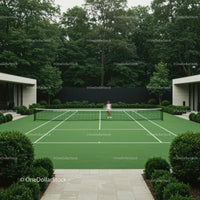 Luxury Private Tennis Court Surrounded by Lush Green Gardens