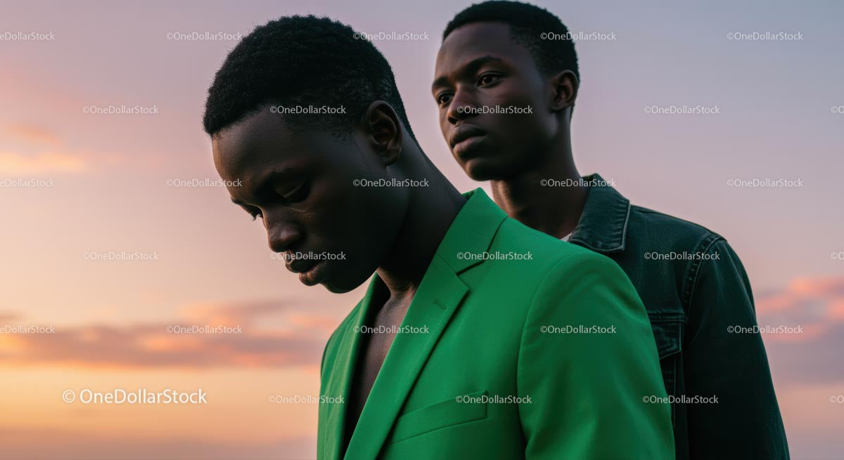 Two Friends Reflecting at Sunset in Vibrant Attire