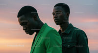 Contemplative Friends at Sunset in Trendy Attire