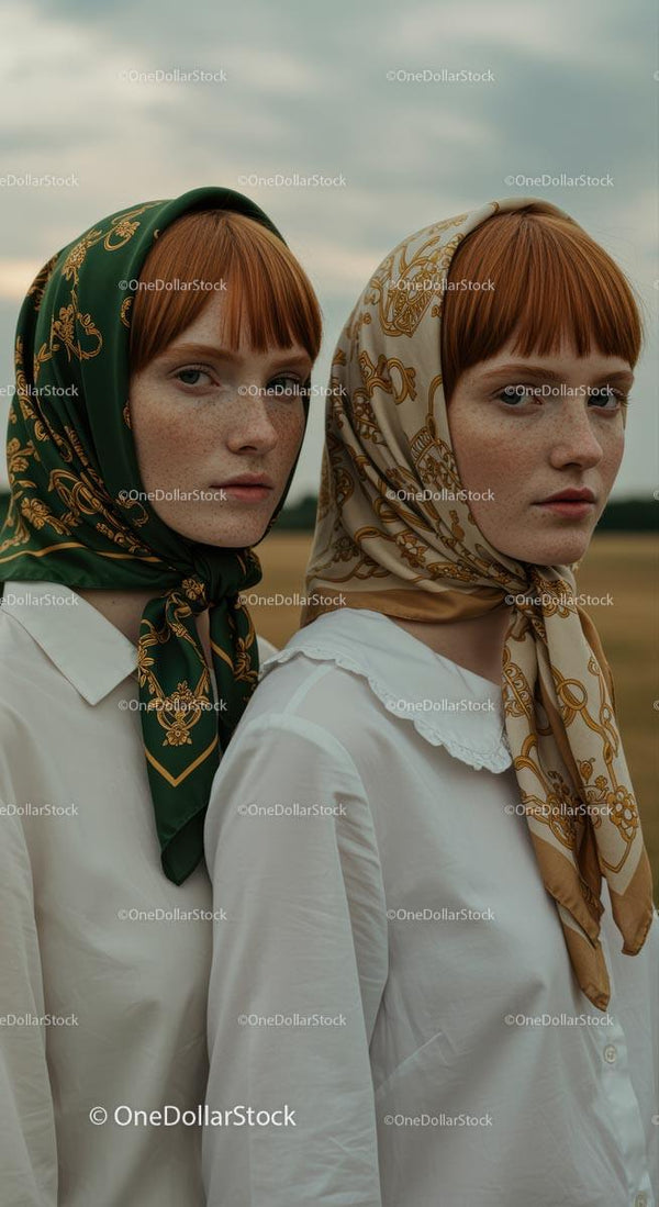 Twins with Headscarves in Vintage Style Portrait