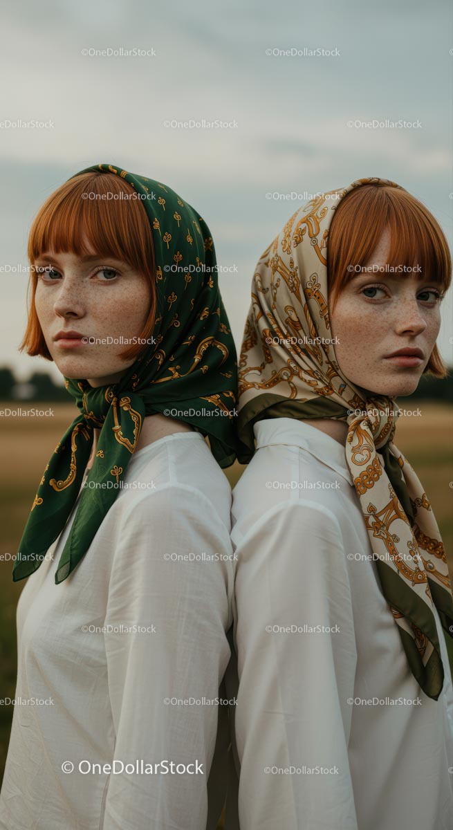 Elegant Red-Haired Twins in Scenic Field