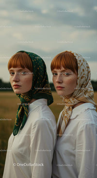 Redhead Twins in Scenic Countryside Portrait