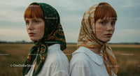 Freckled Sisters in Vintage Headscarves in Countryside