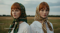 Twin Sisters in Headscarves in Serene Countryside