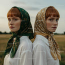 Twin Sisters in Colorful Headscarves at Sunset