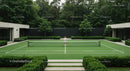 Luxury Tennis Court at Modern Home Surrounded by Lush Greenery