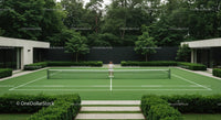 Luxury Tennis Court at Modern Home Surrounded by Lush Greenery