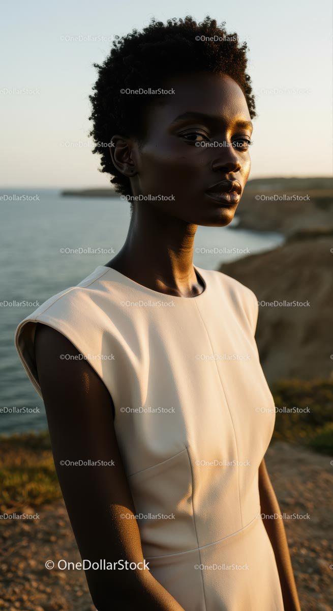 Elegant Woman in Soft Light at Ocean's Edge