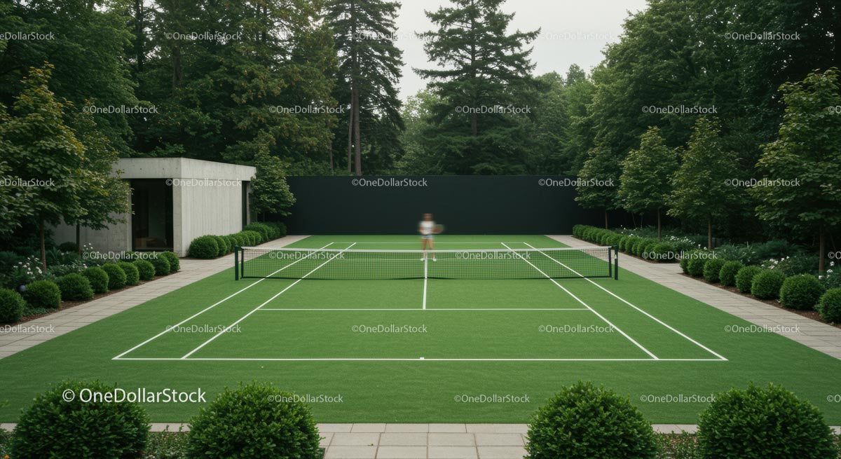 Modern Tennis Court Amidst Lush Greenery