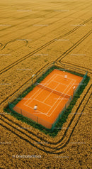 Aerial View of Tennis Court in Golden Wheat Field