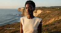 Elegant Woman by the Coastal Cliffs at Sunset