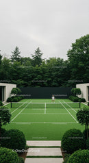Modern Tennis Court Surrounded by Lush Greenery
