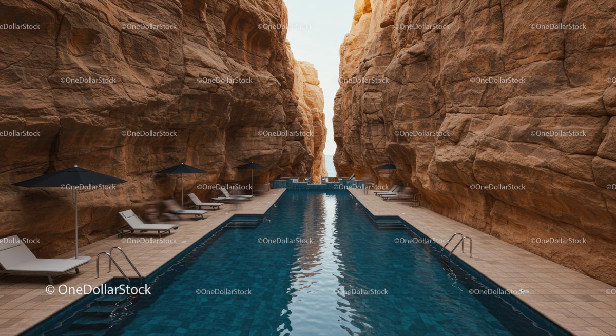 Luxurious Poolside Retreat Amidst Towering Canyon Walls