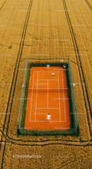 Aerial View of Tennis Court Amidst Golden Wheat Fields