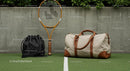 Vintage Tennis Racket with Stylish Bags on Court