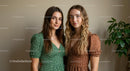 Two Young Women in Polka Dot Dresses Indoors