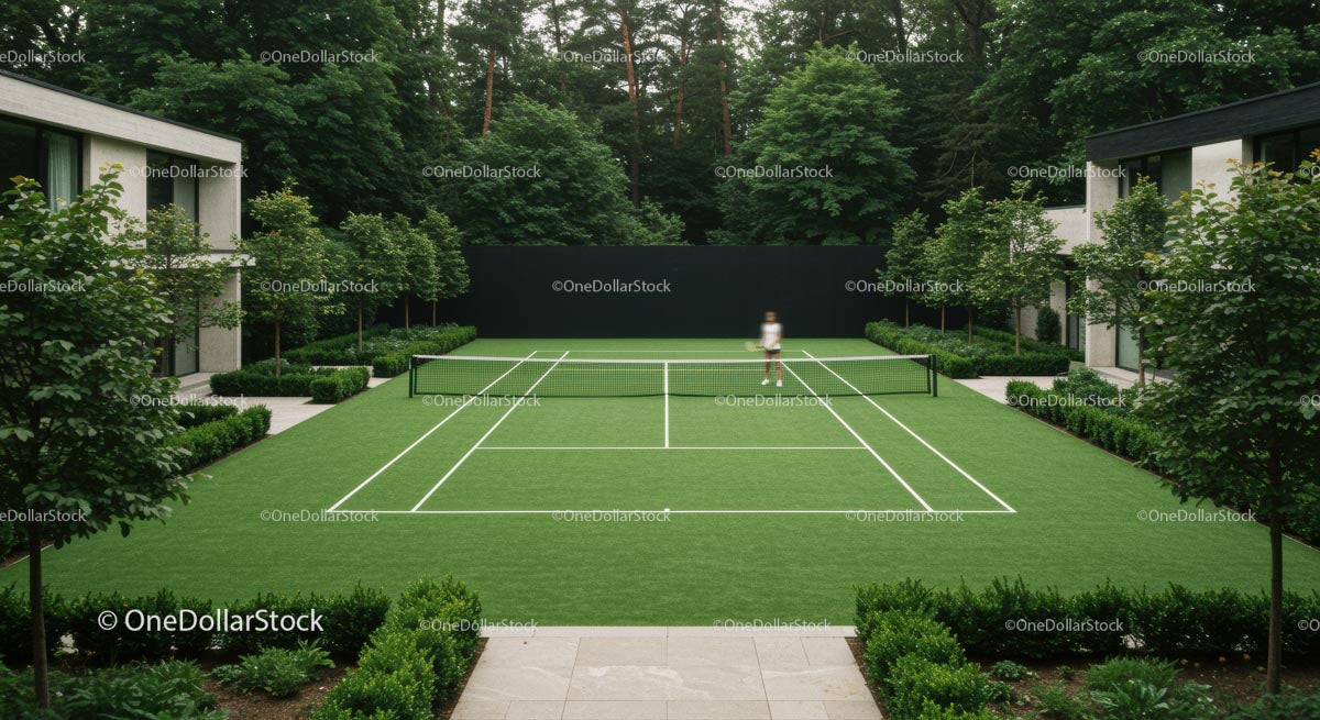 Luxurious Tennis Court Amidst Greenery in Modern Residence