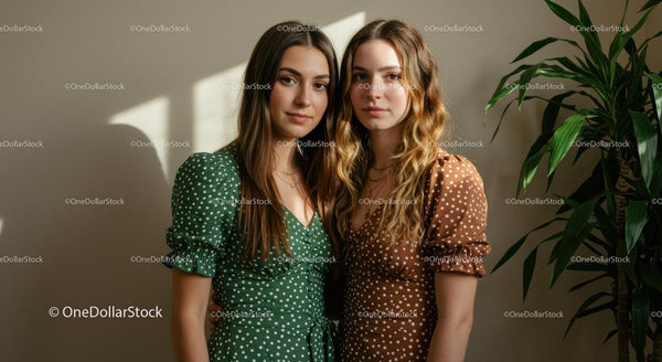 Two Women in Polka Dot Dresses with Natural Lighting