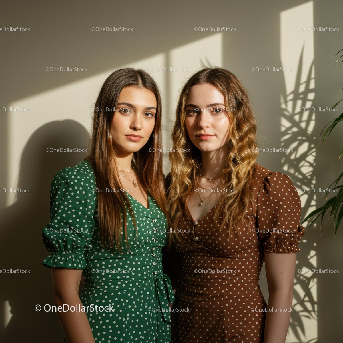 Elegant Women in Polka Dot Dresses with Natural Lighting