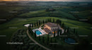 Aerial View of Tuscan Villa Amidst Rolling Green Fields