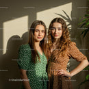 Two Women in Polka Dot Dresses with Natural Light
