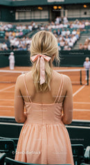 Woman in Pink Dress at Tennis Match