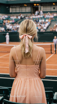 Woman in Pink Dress at Tennis Match