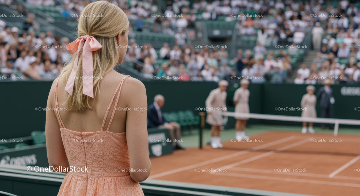 Elegant Woman Watching Tennis Match on Sunny Day