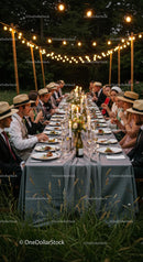 Elegant Outdoor Dinner Party with Festive Atmosphere