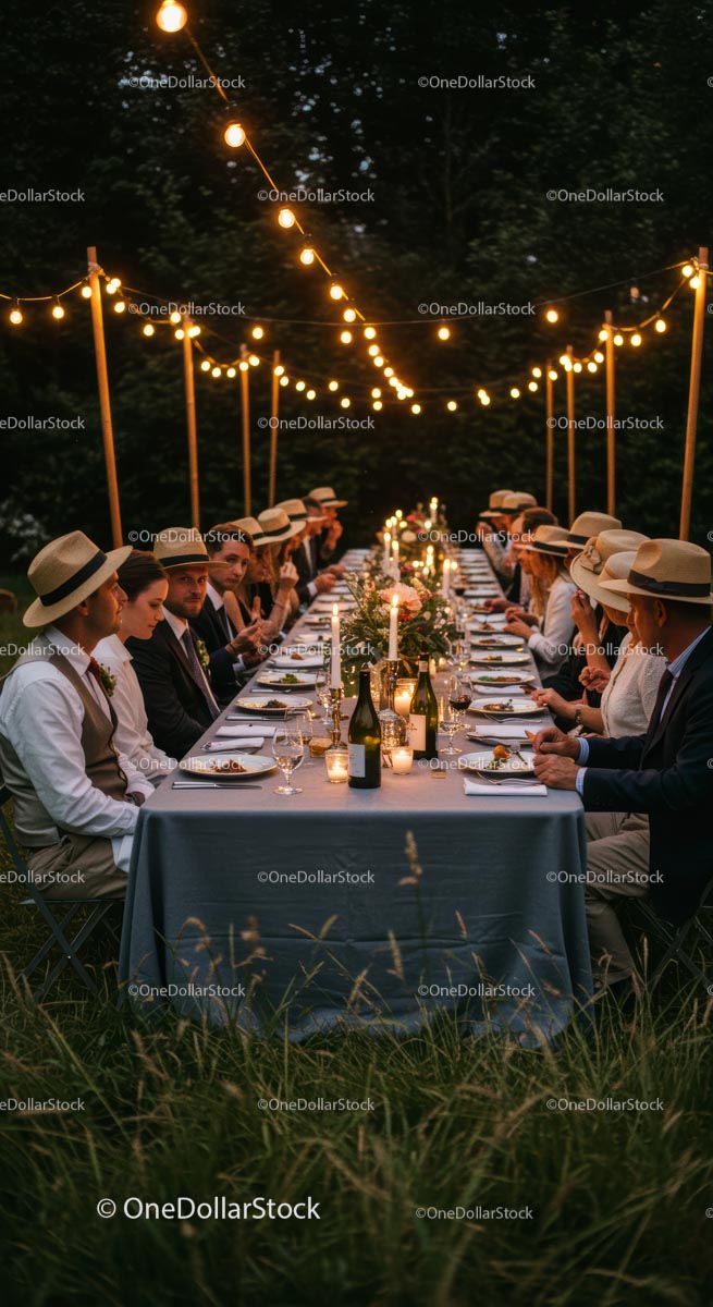 Elegant Garden Party Dinner with Festive Lights