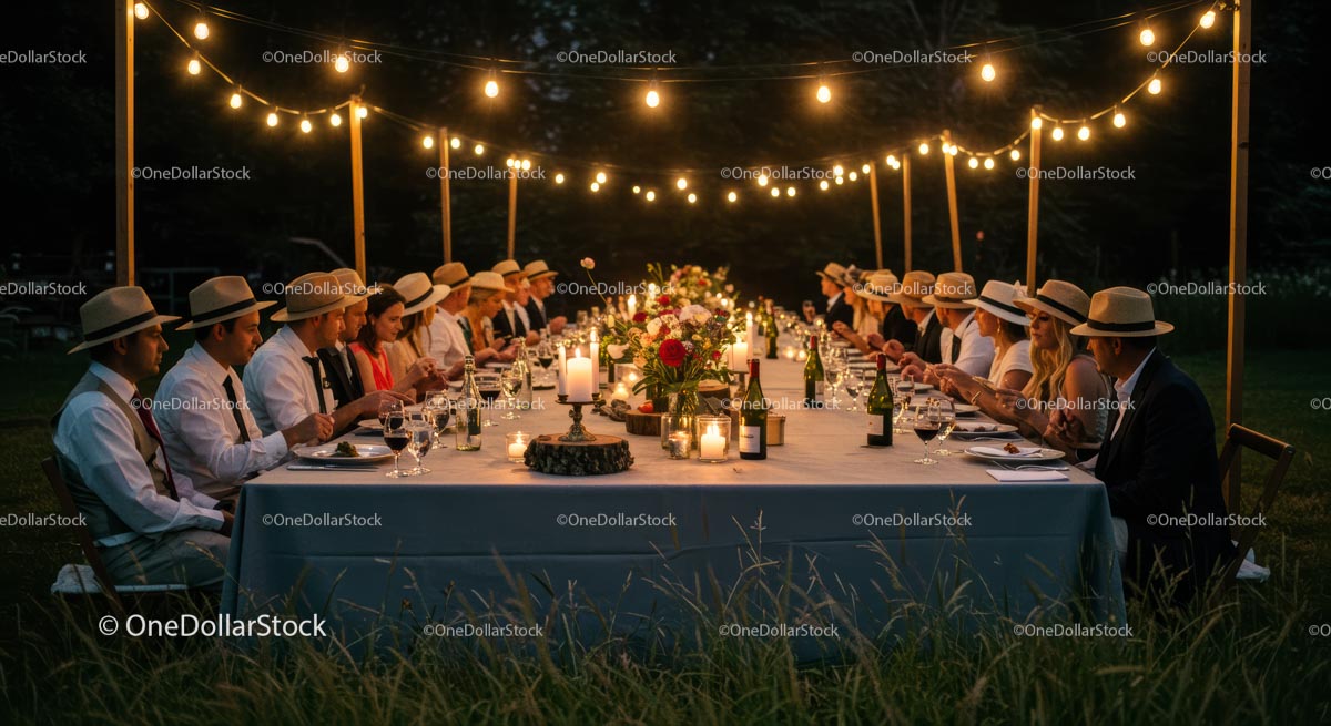 Elegant Outdoor Dinner Under String Lights