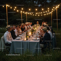 Elegant Outdoor Garden Dinner with String Lights