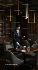 Professional Waiter in Elegant Restaurant Setting