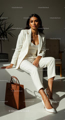 Elegant Woman in a White Suit with Chic Handbag