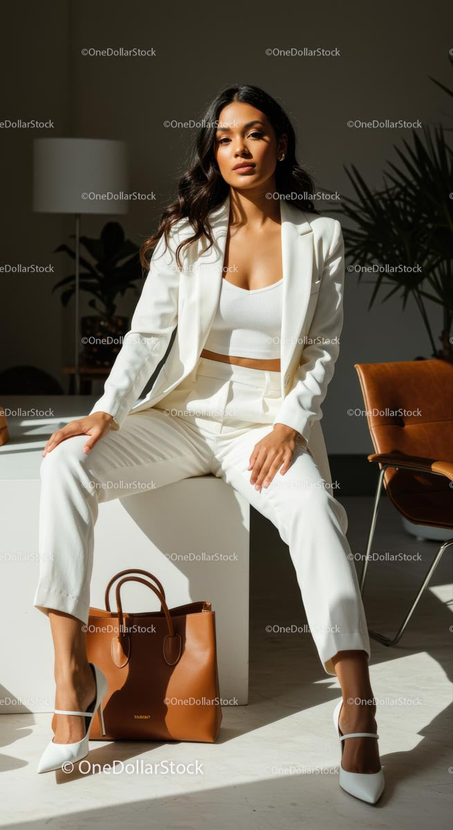 Confident Businesswoman in a Stylish White Suit