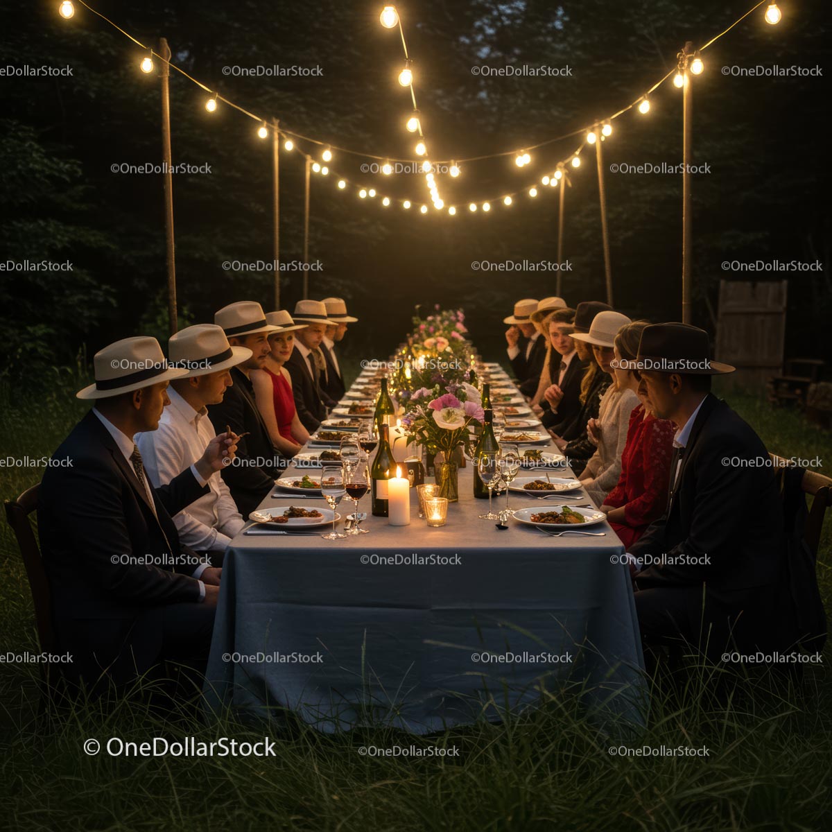 Elegant Outdoor Dinner Party with String Lights