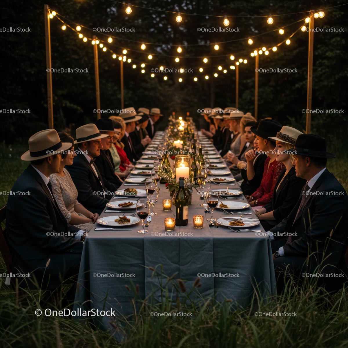 Elegant Outdoor Dinner Party under String Lights