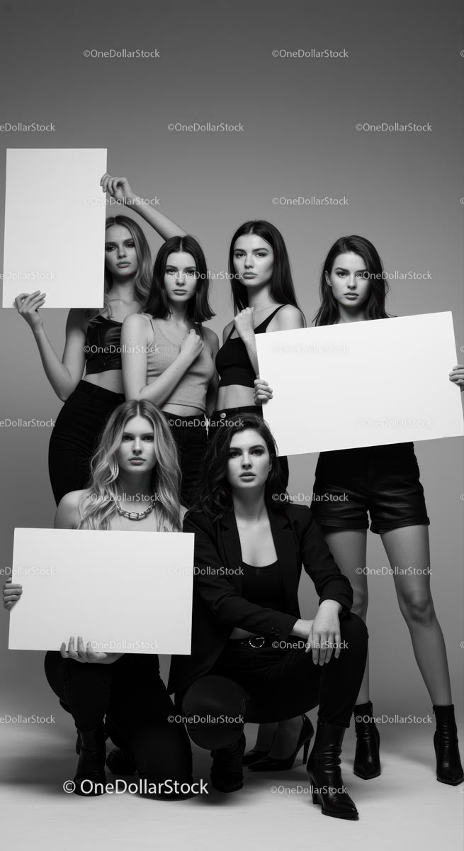 Modelki mody trzymające puste znaki w studiu