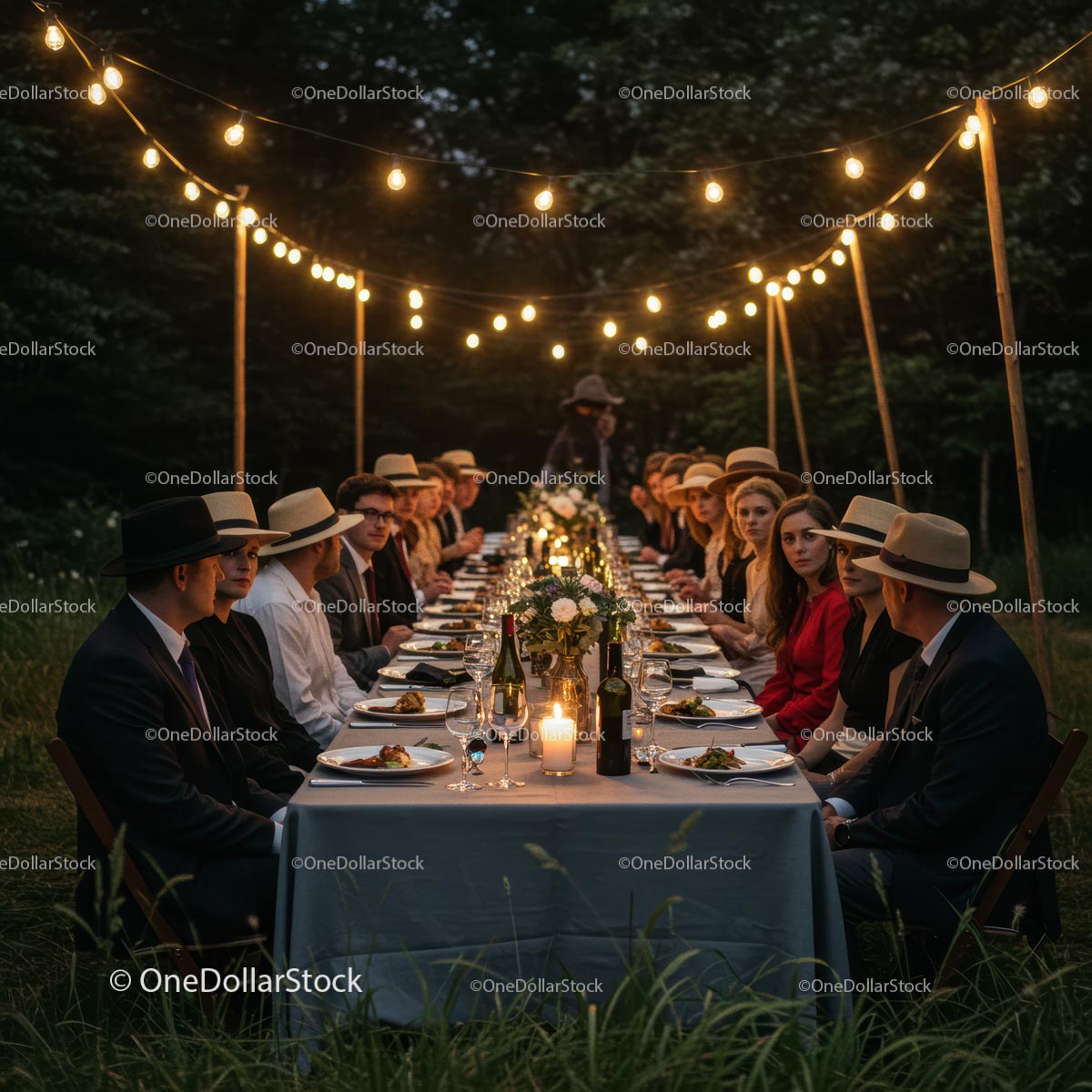Elegant Outdoor Dinner Party under String Lights