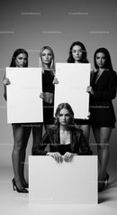 Confident Women Holding Blank Signs in Monochrome