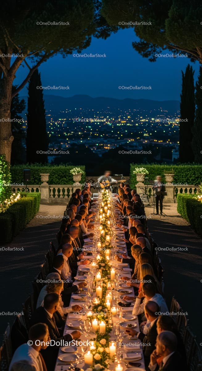 Elegancka kolacja przy świecach z widokiem na panoramę miasta
