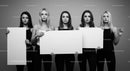 Group of Women Holding Blank Posters in Black and White