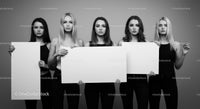 Group of Women Holding Blank Posters in Black and White