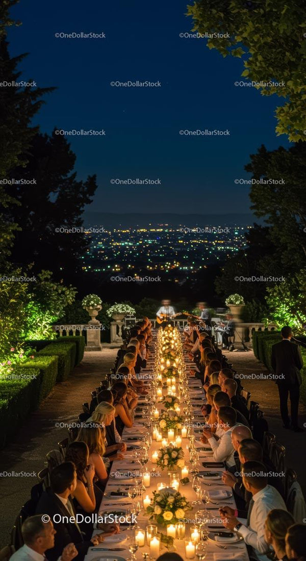 Elegant Candlelit Banquet with City Lights View