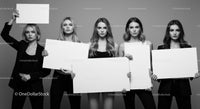 Group of Women Holding Blank Signs in Monochrome
