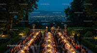 Elegant Outdoor Dinner Party with Candlelit Ambiance