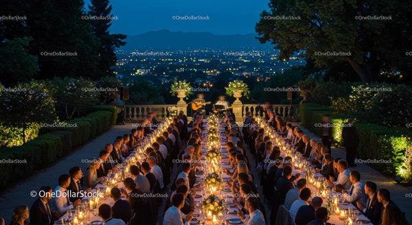 Elegant Candlelit Garden Dinner with Scenic City View