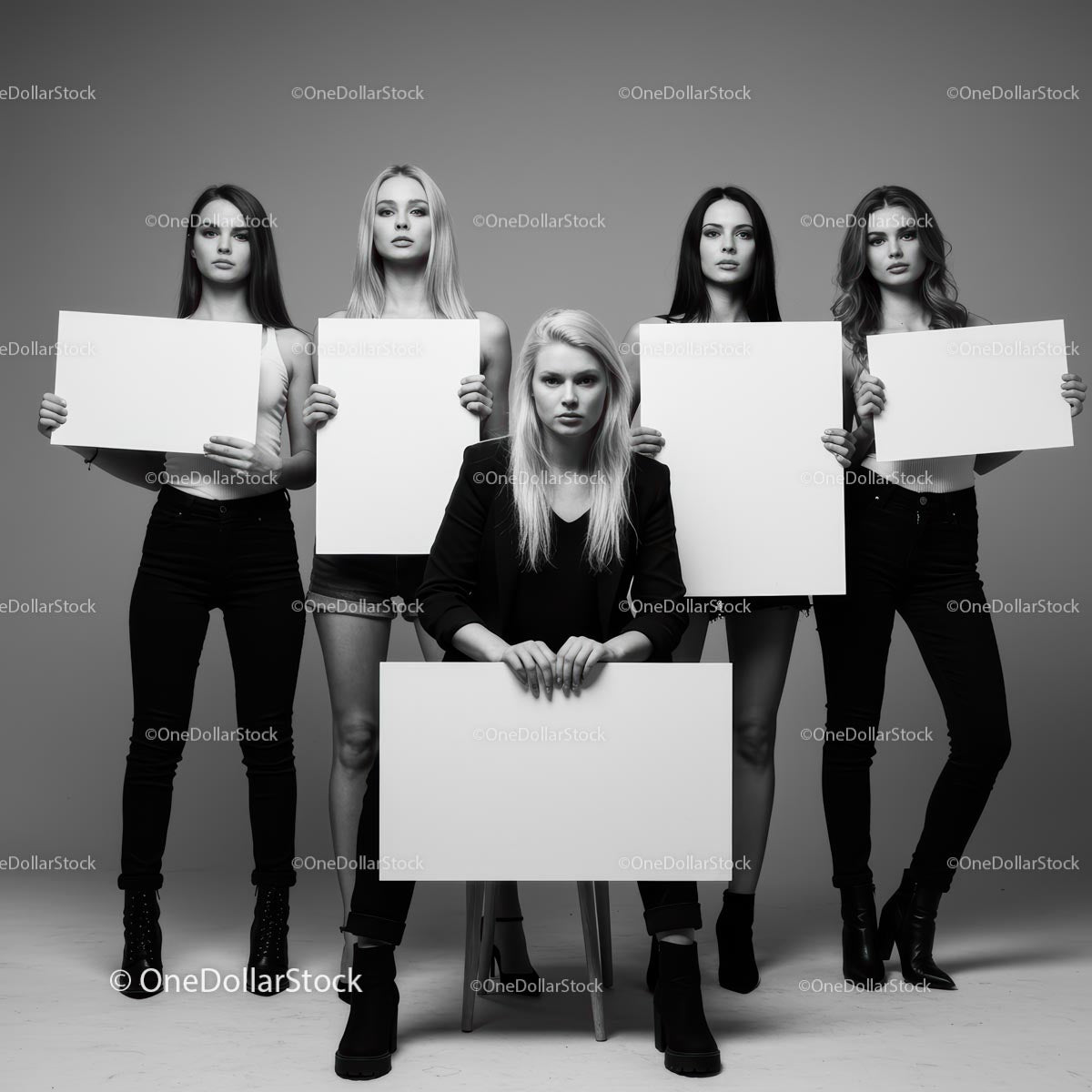 Empowered Women Holding Blank Posters in Studio Setting