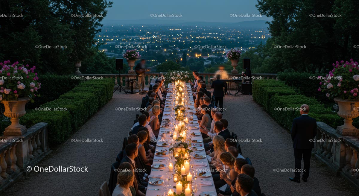 Elegancka kolacja przy świecach w malowniczym ogrodzie