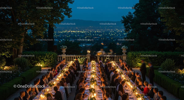 Elegant Outdoor Banquet with Candlelit Ambiance at Night